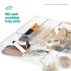 LIVIVO 4Pcs Clear Plastic Drawer Organiser, Versatile Desk & Kitchen Drawer Organiser - Tray for Makeup & Office Supplies - Large