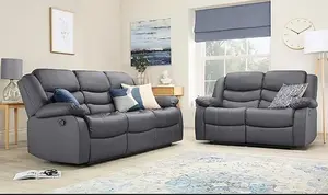 Roma Leather Recliner 3 & 2 Seater Sofa Set Grey