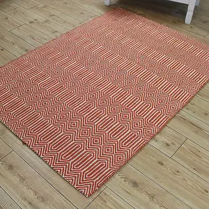 Orange Geometric Wool Modern Handmade Easy to Clean Rug for Living Room and Bedroom-160cm X 230cm