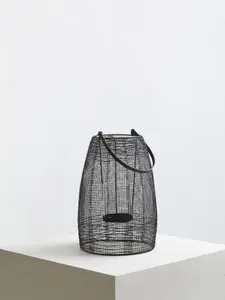 Interiors by Premier Small Black Lantern, Iron Wireframe Black Candle Holder, Indoor & Outdoor Glass Shade Candle Holder