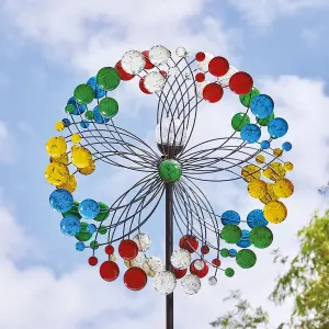 Harlequin Illuminated Wind Spinner with Solar Powered Crackle Globe - Garden Decoration with Multicoloured LED Light - H213 x 58cm