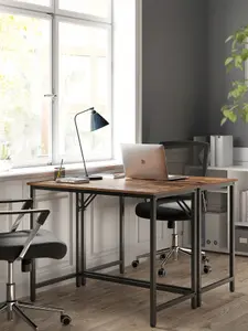 VASAGLE Computer Desk, Writing Desk, Small Office Table, Simple Assembly, Steel, Industrial Design, Rustic Brown And Black