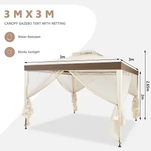 Costway 3m x 3m Outdoor Gazebo Pavilion Canopy Tent with Zipped Mesh Side Wall