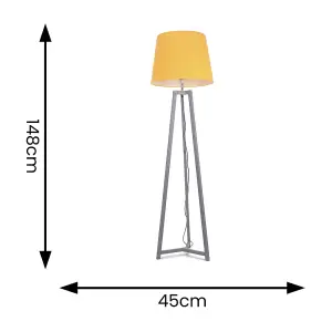 ValueLights Lottie Grey Wood Tripod Floor Lamp with Mustard Tapered Shade