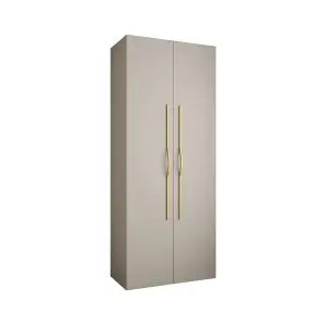 Elegant Cashmere Como II Hinged Door Wardrobe H2460mm W1000mm D500mm, Two Doors, Eight Shelves, One Hanging Rail, Gold Handles