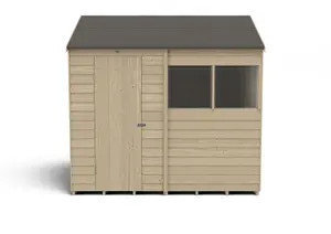 Forest Garden Overlap 8x6 ft Reverse apex Wooden Pressure treated Shed with floor & 2 windows