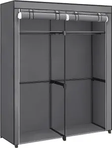 Wardrobe Storage Organiser, Portable Wardrobe with Hanging Rods, Clothes Rack, Foldable, Cloakroom, Bedroom, Study, Stable, Grey