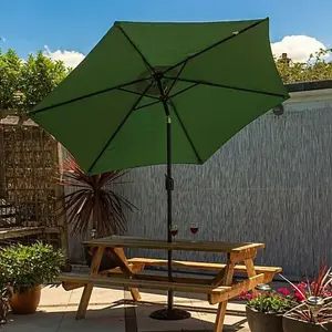 Schallen 2.7m UV50 Garden Outdoor Sun Umbrella Parasol with Winding Crank & Tilt- Green