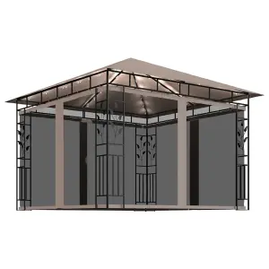 Berkfield Gazebo with Mosquito Net&LED String Lights 3x3x2.73 m Taupe