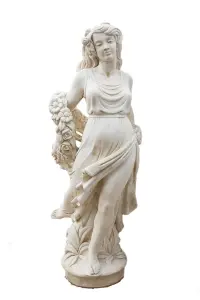 Elegant White Stone Cast Lady With A Rose Garland 1 m 76 Tall