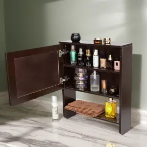 Bathroom Storage Wall Mounted Cabinet Wooden Brown Door Cupboard Shelf Organiser