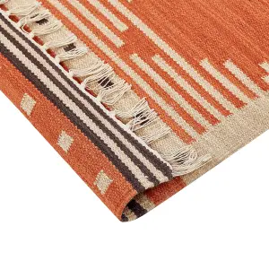 Cotton Kilim Area Rug 140 x 200 cm Orange GAVAR