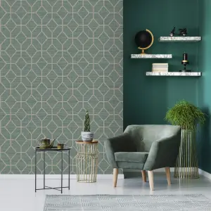 Boutique Asscher Teal Geometric Textured Wallpaper Sample