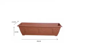 60cm Slim Plastic Venetian Window Box Trough Planter Pot Terracotta Colour