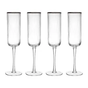 Mikasa Sorrento Ridged Crystal Set of 4 200ml Champagne Flutes