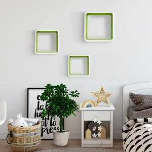 Emeka 3 Piece Floating Shelf Set White/Green