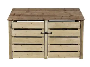 Slatted wooden log store with door and kindling shelf W-187cm, H-126cm, D-88cm - natural (light green) finish