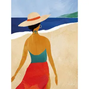 Henry Rivers Beach Girl II Canvas Print Brown/Blue/Green (40cm x 30cm)