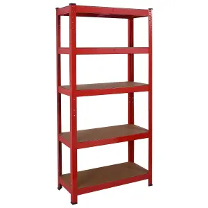 House of Home Heavy Duty Garage Shelving Unit - 5 MDF Shelves - 875 kg Max Load Units - Red - 30 x 70 x 150 (cm)