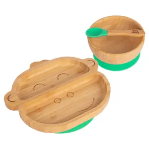 Tiny Dining - Children's Bamboo Suction Monkey Dinner Set - Green