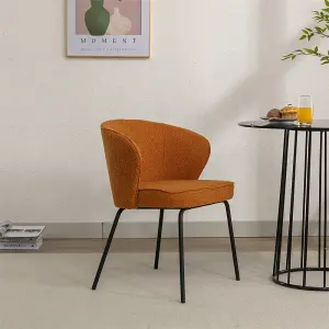 017 Boucle Fabric Wing back Armchair Accent Chair  Dining Chair with Black Powder Coating Metal Leg, Orange