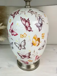 Pink Butterfly Ceramic Table Lamp with Plain Shade