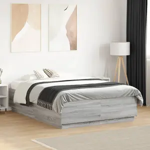 Berkfield Bed Frame with LED without Mattress Grey Sonoma 135x190 cm Double