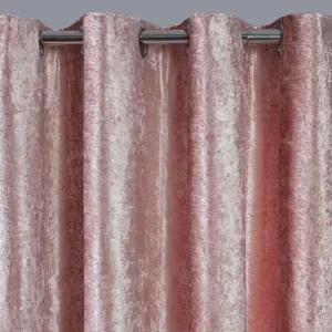 Sienna Crushed Velvet Eyelet Ring Top Pair of Fully Lined Curtains - Blush Pink, 66" x 90"