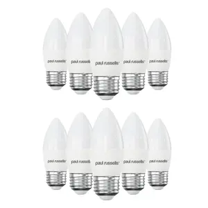 paul russells LED Candle Dimmable Bulb Edison Screw ES E27, 5.5W 470Lumens C37, 40w Equivalent, 2700K Warm White, Pack of 10