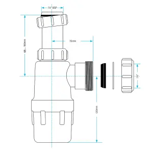 SPARES2GO Telescopic Waste Bottle Trap 40mm 1.5" Basin Bidet Urinal Bathroom Kitchen Sink 75mm Seal