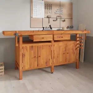 Berkfield Workbench with Drawers and Vices 192x62x83 cm Solid Wood Acacia