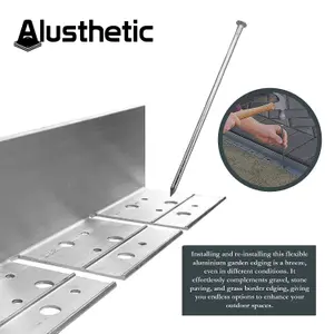 Alusthetic Aluminium 2m Garden Edging Strip - Flexible Border Edge for Gravel, Stone Paving and Grass - 19mm Height - Pack of 15