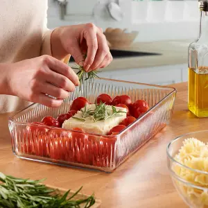 Queensway Home & Dining 31cm Width Glass Cooking Baking Roasting Oven Serving Tray Rectangular with Vertical Line Design