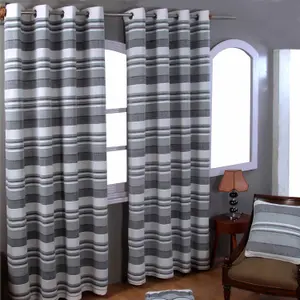 Homescapes Cotton Morocco Striped Monochrome Curtain Pair, 66 x 72" Drop