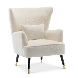 Teddy Boucle Fabric White Camila Accent Chair with Footstool