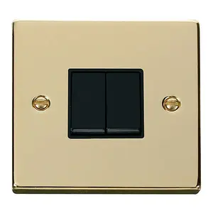 Polished Brass 10A 2 Gang 2 Way Light Switch - Black Trim - SE Home