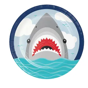 Creative Party Paper Shark Dinner Plate (Pack of 8) Grey/Blue (One Size)