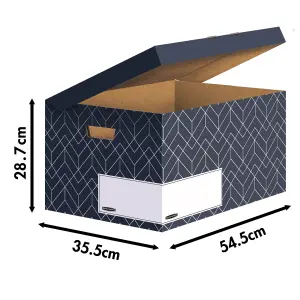 5 BANKERS BOX Decor Storage Box with Lids Cardboard Storage Box for W355 x H287 x D545mm Pack of 5 Midnight Blue