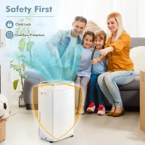 Costway 25L/Day Home Dehumidifier w/ Auto Drainage 24H Timer Overflow Protection Laundry Dehumidifier 6.5L Water Tank