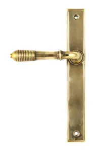 From The Anvil Aged Brass Reeded Slimline Lever Latch Set