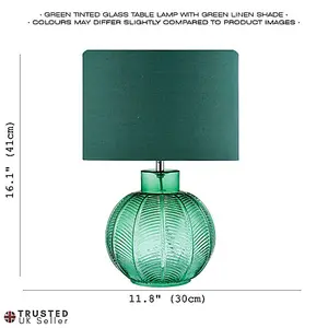 Contemporary Emerald Green Glass Lamp in Leaf Design and Forest Green Shade