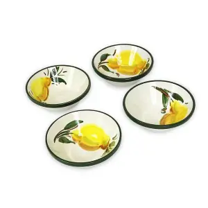 Buena Vida Hand Painted Lemon Ceramic Kitchen Dining Set of 4 Tapas Bowls (Diam) 12cm