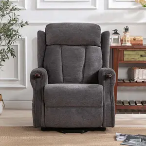 Rise Recliner Chair With Dual Motor, Remote Control, Multi-Recline Positions And Pocket Storage In Charcoal Fabric