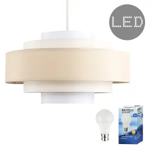 ValueLights Hampshire Cream Ceiling Pendant Shade and B22 GLS LED 6W Warm White 3000K Bulb