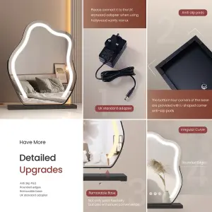 EMKE Hollywood Makeup Mirror with 3 Colour LED Light 300x400mm 360 Rotation Irregular Hollywood Mirror Black Frame