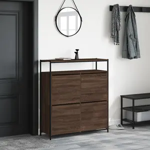 Shoe Cabinet with 4 Flip-Drawers Brown Oak 100x34x112 cm