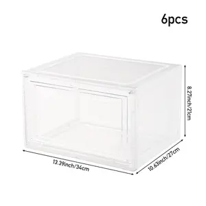 6 pcs Transparent Stackable Shoe Storage Box Shoe Organiser Display Box