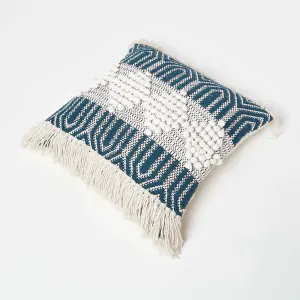 Homescapes Safi Handwoven Fringed Navy & Cream Kilim Cushion 45 x 45 cm