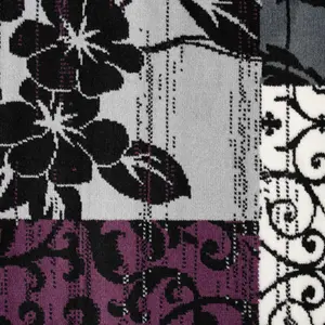 Purple Black Grey Floral Patchwork Living Room Rug 240x330cm