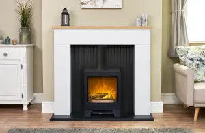 Adam Innsbruck Stove Fireplace in Pure White with Lunar Electric Stove in Charcoal Grey, 45 Inch